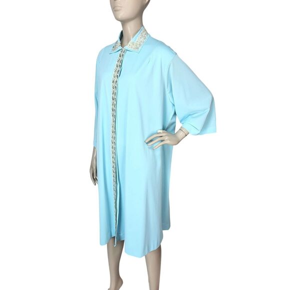 Vintage 50s/60s Lane Bryant Blue Metallic Gold Trim Snap Front Peignoir Robe XXL - Picture 5 of 9